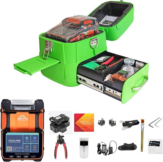Fusion Splicer Fiber Optic AI-9 Optical Fiber Splicer Fiber Optic Splicing Machine with Upgraded 5" Touch Screen, 6-Motor Core Alignment, 5s Splice for FTTH Telecom Trunk Line Projects