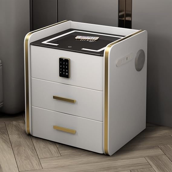 Smart bedside table with stereo,bedroom bedside table with combination lock, modern side table with wireless charging, with usb interface, three-color lamp, suitable for bedroom, living room ( Size :