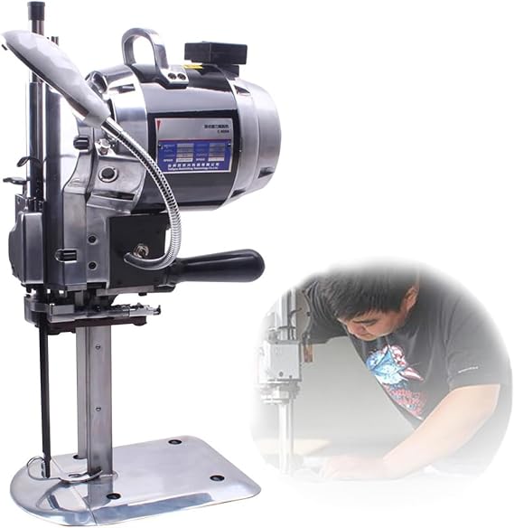 Electric Vertical Cloth Cutting Machine, 6/8/10 Inch Straight Knife Fabric Cloth Cutting Machine with LED Light Automatic Sharpening Blade (6 Inch)