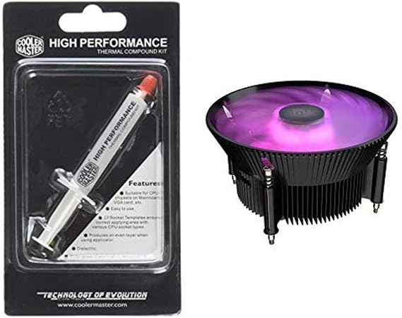 Cooler Master High Performance Thermal Paste - (HTK-002-U1) and Cooler Master RR-I71C-20PC-R1 i71C RGB Intel only CPU Air Cooler Anodized Black Aluminum fins 120mm RGB Master Fan