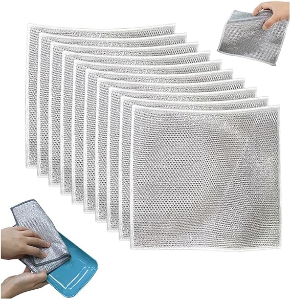 Multipurpose Wire Dishwashing Rags,Wire Dishwashing Rag for Wet and Dry Dish, Metal Wire Dishwashing Cloths Towels Scrubs Cleans Non-Scratch Wire Dishcloth for Dishes, Kitchen Sinks (10 Pack)