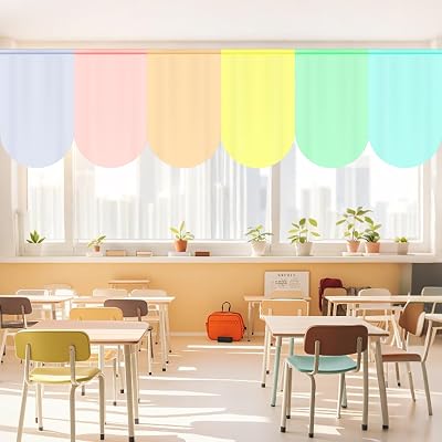 6Pcs Classroom Curtains Pastel Pop Back to School Curtain Colorful Candy Rainbow Curtains for First Day of School Classroom Supplies Kindergarten Daycare Primary Bedroom Decor 36 x 24