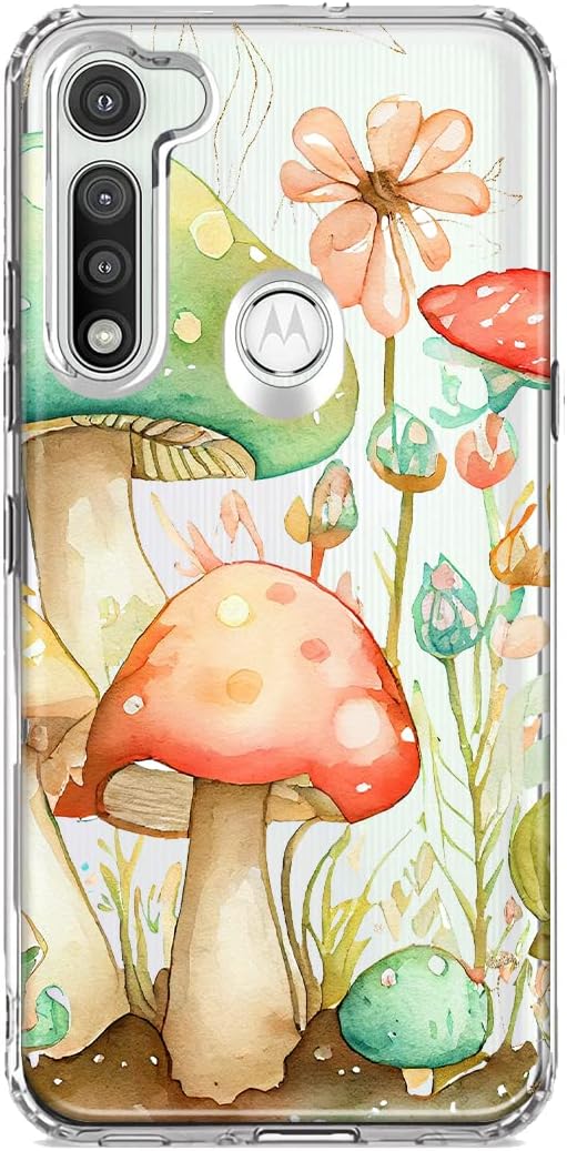 Mundaze - Case for Motorola Moto G Fast Slim Hybrid Shockproof Hard Shell Soft TPU Heavy Duty Protective Phone Cover - Fairytale Watercolor Mushrooms Pastel Spring Flowers Floral