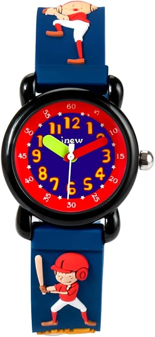 Kids Cartoon Watch, Unisex - 3-10 Years, Blue, Shock & Water Resistant, 3D Cartoon Japanese Quartz Silicone Strap, Boys & Girls Gift, Baseball Theme