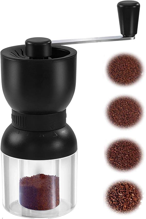 LHS Manual Coffee Grinder Ceramic Burrs Adjustable Coarseness 2 Containers