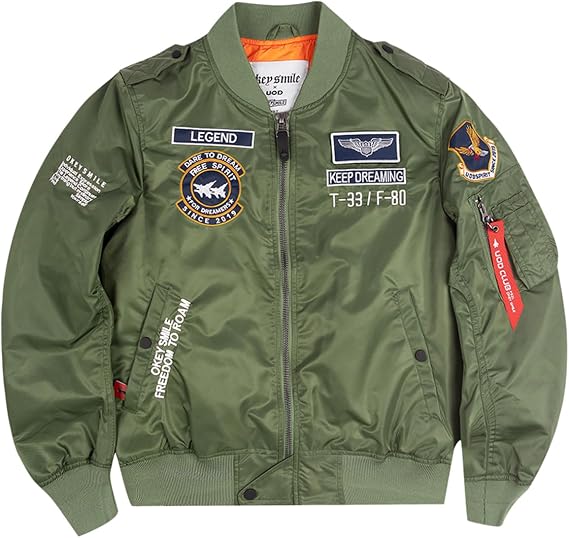 SemiAugust Men's MA-1 Bomber Jacket, Military Jacket, Padded Jumper, Embroidered Patches, Nylon, Cold Protection