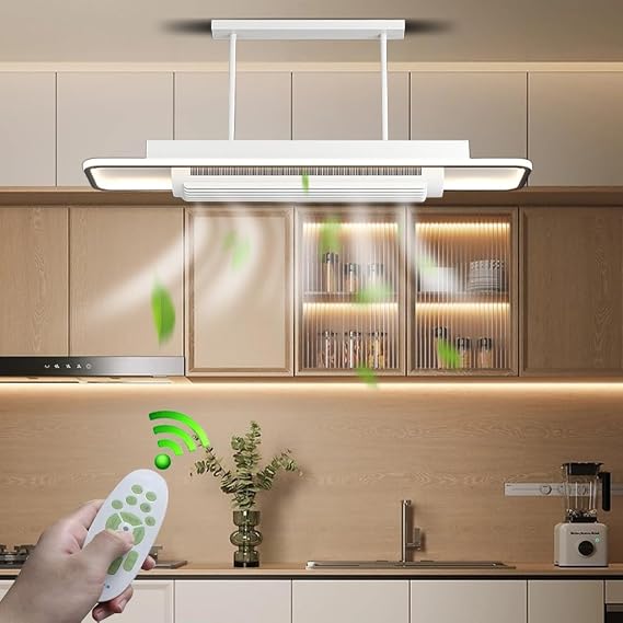 Ceiling Fans with Lights Flush Mount Ceiling Fan Light with Remote White LED Fan Ceiling Lighting Stepless Dimmable Bladeless Ceiling (Rectangle) [Energy Class A++]
