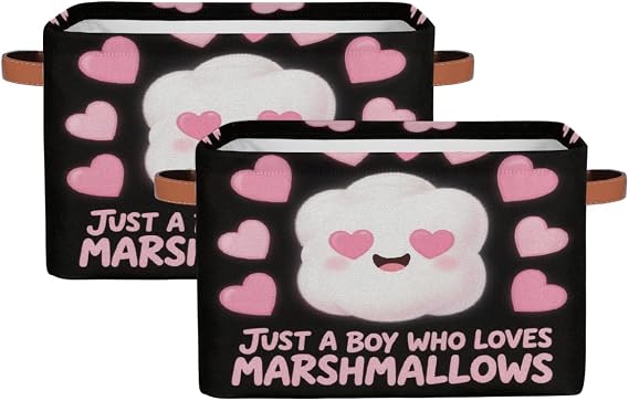 Rectangular Nursery Baby Basket, Collapsible Kids Toy Clothes Storage Bin Organizer Gift Baskets for Bookshelf Playroom Bedroom Decor(2Pcs, Marshmallows)