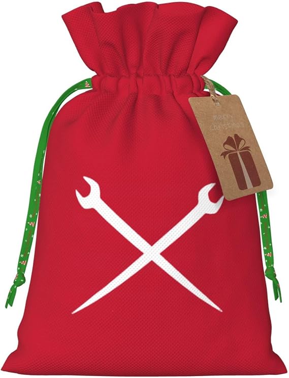 Crewneck Ironworker Crossed Tools Christmas Gift Bags, Santa Wrapping Bags, With Drawstring And Tags Reusable, Xmas Presents Bag, Holiday Party Favors, Birthday & Christmas Gift