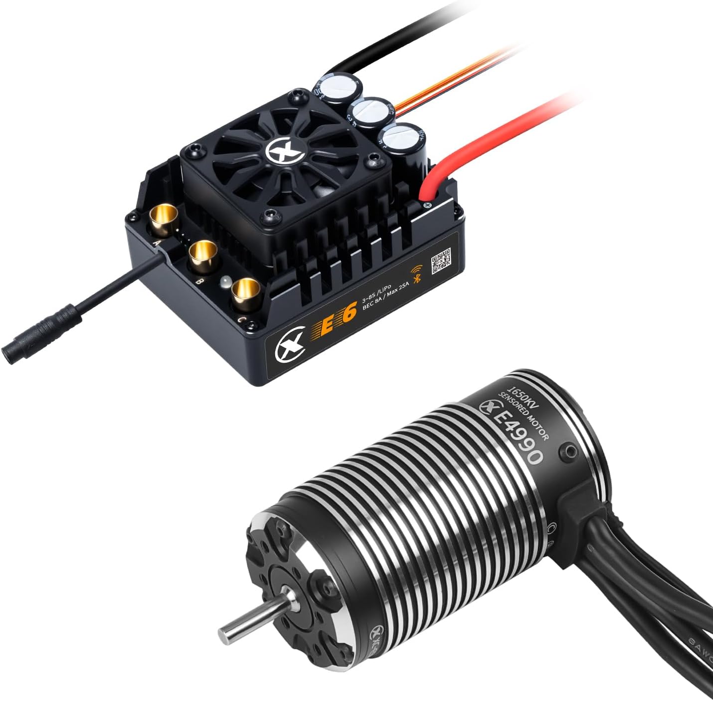 XC E4990 Motor & E6 Sensored Brushless ESC Combo for RC Car,3-8S Lipo,200A Continuous Current,Supprot APP Control,Applicable to:17 On-Road,Off-Road,Short Course,18 MonsterHeavy Load