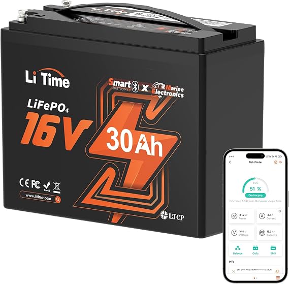 Litime 16V 30Ah Marine Lithium Battery for Fish Finder