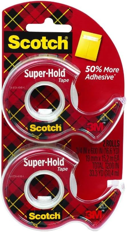 Scotch Super-Hold Tape, 2 Rolls, 3/4 x 600 Inches, Dispensered