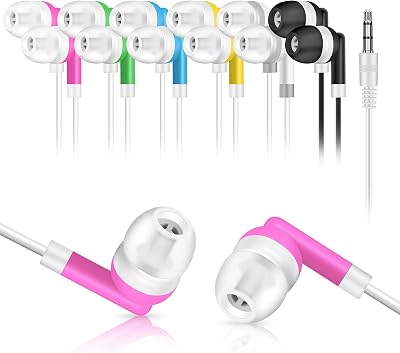 YFSFQS Kids Bulk Earbuds Headphones 50 Pack Multi Colored Wholesale Wired Earphones Perfect for School Classroom Libraries Students Individually Bagged 6 Color