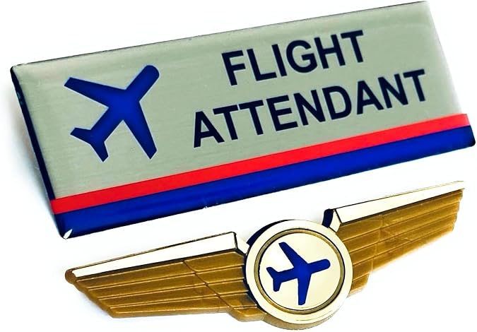 Airlines Flight Attendant or Flight Crew Badges with Pilot Wings Pin
