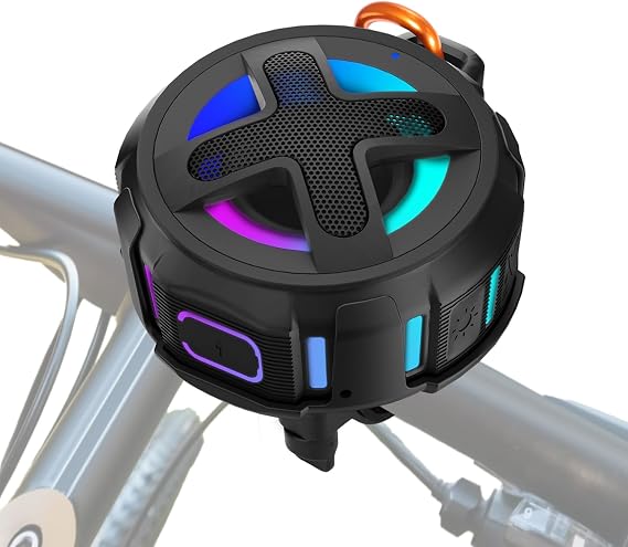 Upgraded, Pro Bike Speaker, with Pro Handlebar Mount, Bluetooth V5.4, IPX7 Waterproof, Silicone Case, Broadcast Navigation,10W Bassup, 15-24H Playtime, Hook, Bicycle, Motorcycle, Bike Accessories