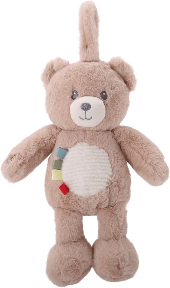 Linzy 10" Light-Up Baby Stroller Toy Musical Bear Baby Soother, Soft Teddy Bear Plush Stuffed Animal with LED Night Light & Lullaby Music, Birthday Christmas for Newborns Toddlers Kids