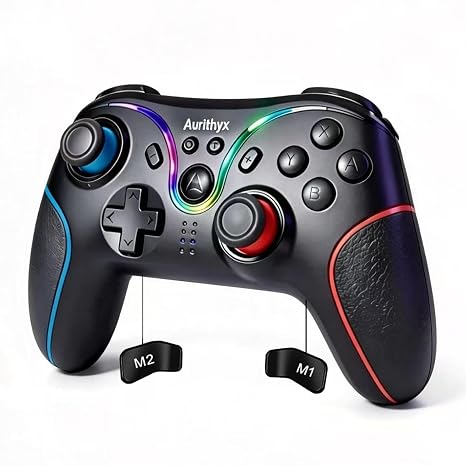AURITHYX Wireless Pro Controller Compatible with Nintendo Switch/Lite/OLED, Hall Effect Stick & Trigger, Programmable Switch Controller with 7 Color LED Lights, Turbo, Vibration, 6-Axis Gyro, Wake Up(Black)