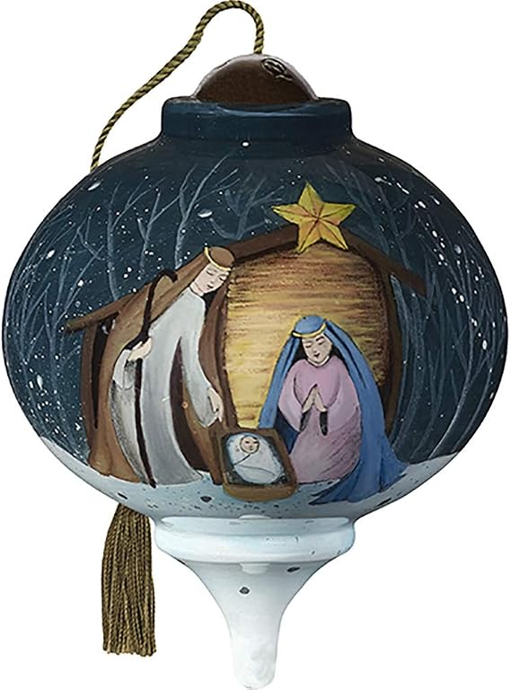 NeQwa Art Stylized Nativity Hand-Painted Blown Glass Ornament Holy Family Christmas Keepsake 7201136