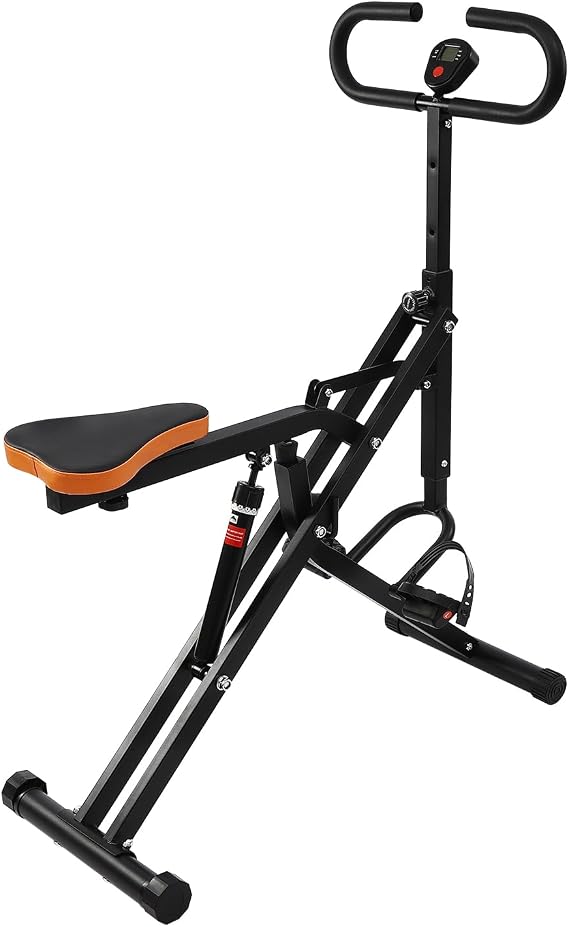 Squat Assist Trainer, Adjustable Squat Machine Trainer Rowing Machine, Foldable Ride & Rowing Machine with LCD Display, 264LBS Loading Capacity for Glutes & Legs Workout, Black
