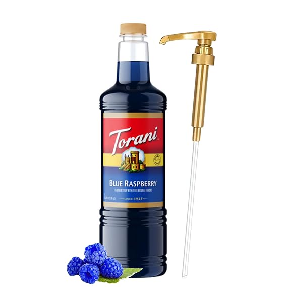 Torani Blue Raspberry Syrup 1L with Pump Snow Cones & Cocktails