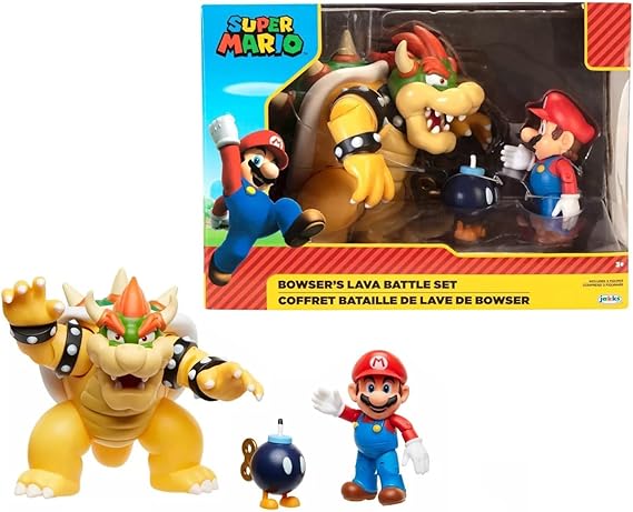 Super Mario World of Nintendo Bowser Vs Mario Diorama Set Includes Mario, Bowser, and Bob-Omb Action Figures | Super Mario 3 and 5 Inch Diorama World Of Nintendo - Bowser Diorama Set