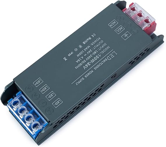 KSIBNW LED Driver 24V 100W Transformer AC 240V to DC 24V 4.16A, Ultra Slim Low Volt Power Supply Quiet 240V to 24V Transformer Adapter for LED Display