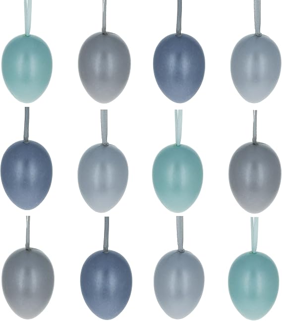 Set of 12 Pastel Blue Plastic Easter Egg Ornaments 2.35 Inches