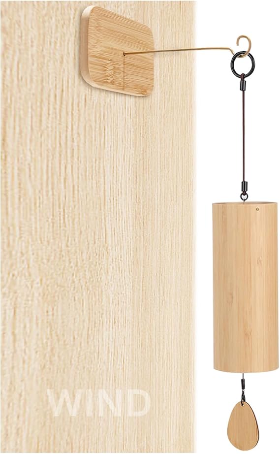 OLizee Natural Bamboo Healing Wind Chime Decorative Meditation Chime Melodious Yoga Hand-Cranked Chord Wind Bell Zen Wind Chime for Home Decor Wind