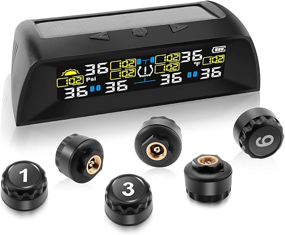 RV Tire Pressure Monitoring System,TPMS Set of 6 Sensors,0-144PSI
