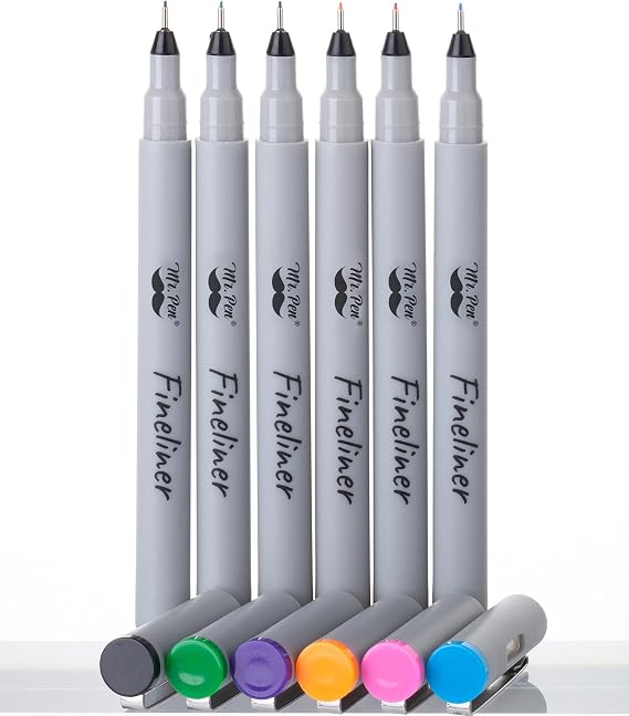 Mr. Pen- Colored Fineliner Pens, 6 Pack, 0.2mm Ultra Fine Point