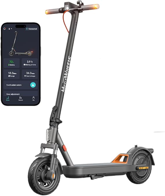 MEGAWHEELS Electric Scooter for Adults with Bag, 28 Miles Long Range, 20 Mph Top Speed, Front Dual Supsension Electric Scooter with Cruise Control, Dual Braking Systems Escooter for Adults and Teens