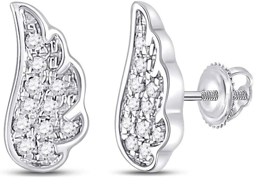 14K White Gold Womens Round Diamond Angel Wing Stud Earrings 1/20 Cttw (Primary Stone: I2 clarity; G-H color)