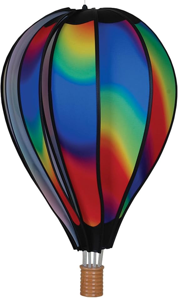 Hot Air Balloon Hanging Garden Spinner 22" - Vibrant Wavy Gradient Design, Weather-Resistant Outdoor Decor, Durable & Lightweight for Patios, Yards, and Gardens - Eye-Catching Wind Spinner