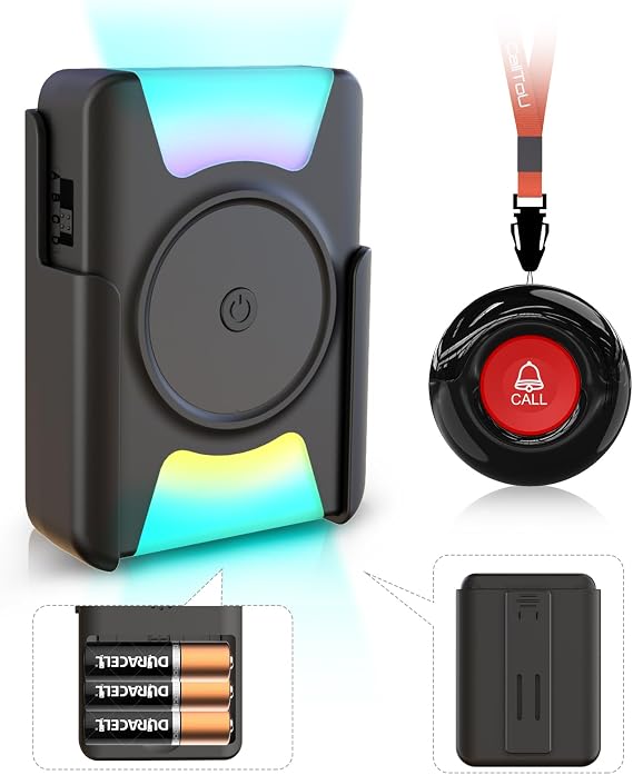 CallToU Personal Alarms Elderly Wireless Caregiver Pager Call Button Nurse System 1 Waterproof Panic Vibrating Flashing Receiver Seniors/Patients/Disabled at Home, Button+ (CC21 01ab 1-1)