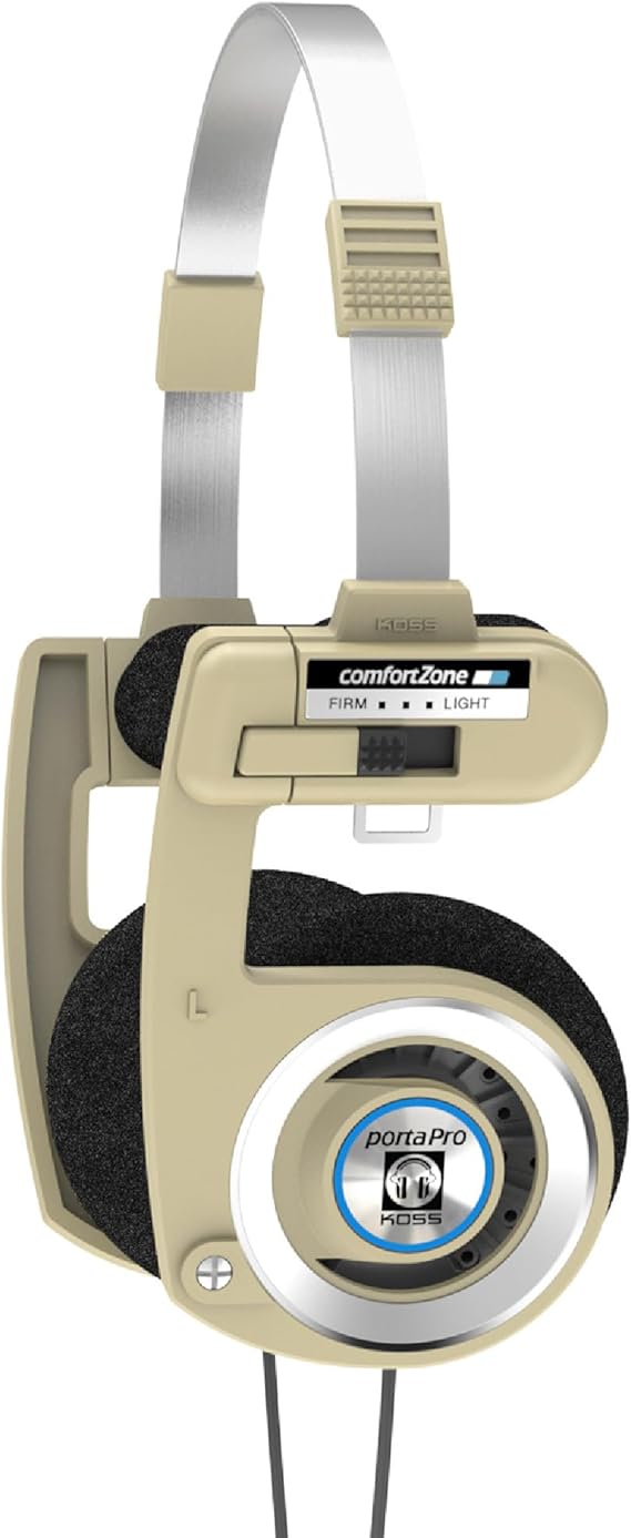 Koss Porta Pro Limited Edition Retro Style On-Ear Headphones, Rhythm Beige | In-Line Microphone, Volume Control and Touch Remote, Includes Hard Carry Case, Wired 3.5mm Plug