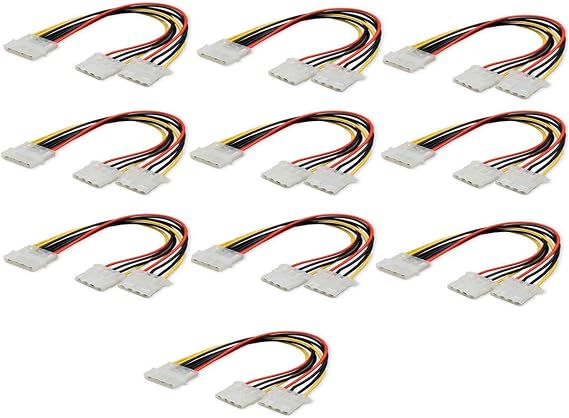 4 Pin ATX Molex Power Supply Extension Cable Male to Female Port Power Cable IDE Power Splitter Connector 1 to 2 Power Lines 10Pcs