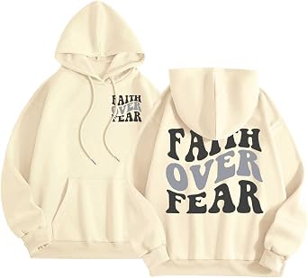 Women's Christian Faith Over Fear Hoodies Cute Beach Jesus Essential Pullover Outfits Religious Workou Hooded Casual