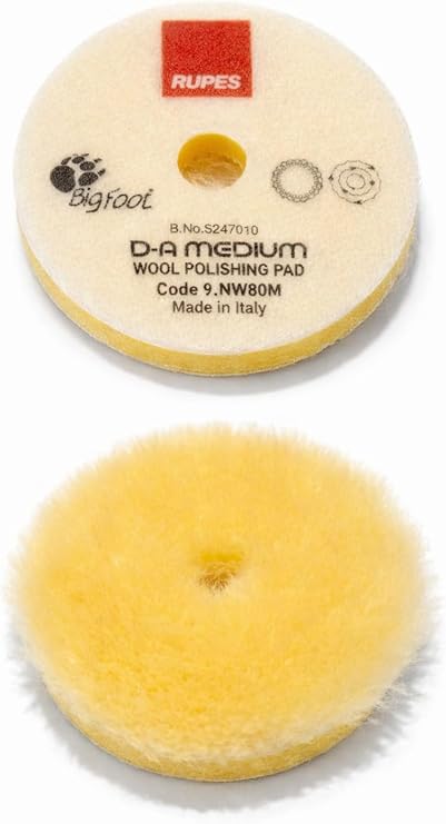 RUPES 9.NW80M Yellow Wool Polishing Pad, Precision Pro Medium - 80mm Single Pad