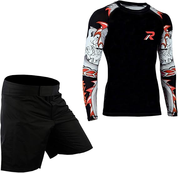 ROAR MMA Rashguard & BJJ Grappling Shorts Cage Fight Jiu Jitsu Spats No Gi Sets
