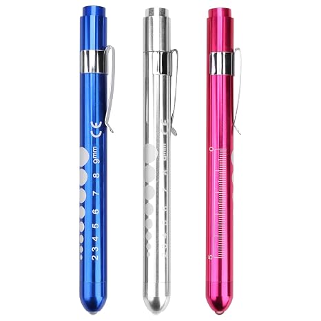 Pen Torch Penlight, LED Pen lights Mini Clip on Torch Pupil Gauge Family Emergency Diagnostic Flashlight for Nurses Doctors Daily Use (Pink Blue Silver)