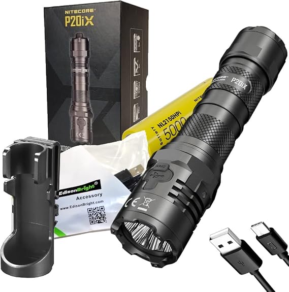 EdisonBright Nitecore P20iX 4000 Lumen USB Rechargeable Professional Tactical Flashlight, Battery Charging Cable