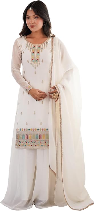 Party Wear Ready To Wear Indian Pakistani Sharara Floral Embroidered Georgette Suit for Women