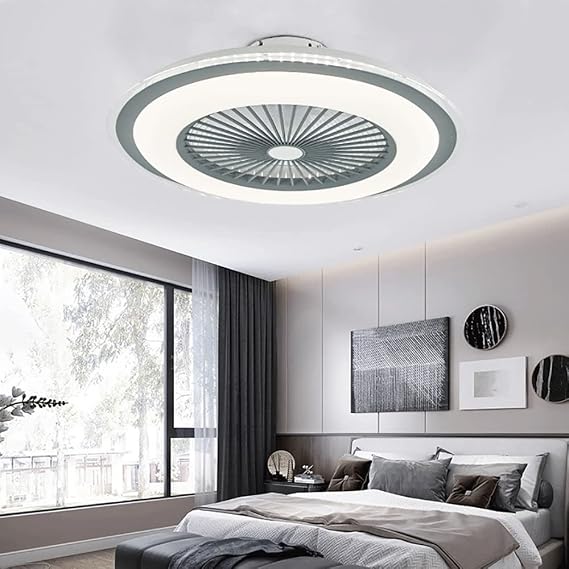 Lighting Modern Acrylic Ceiling Fans with Lights Remote Control Dimmable Hidden Blade Low Profile Hanging Lamp Adjustable Speed Grey Finish