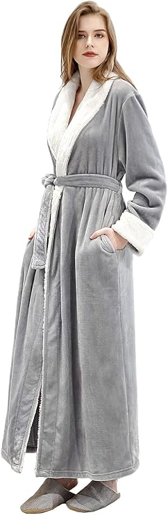 PUTUO Womens Bathrobe Soft Fleece Dressing Gown Ladies Winter Warm Long Robe Housecoat Full Length