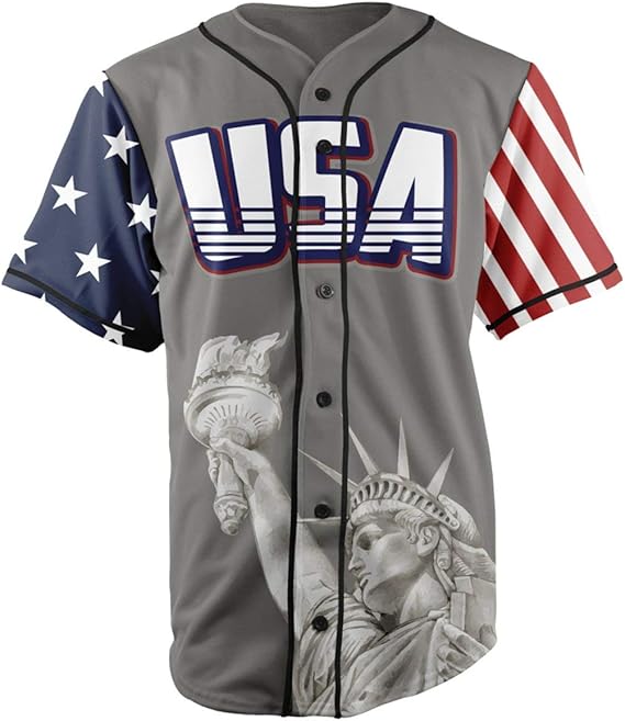 Greater Half Custom Baseball Jersey Button Down USA Grey America #1 (Small-4XL)