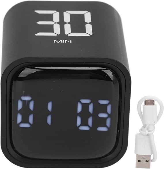 Rotating Pomodoro Timer 5, 25, 10 50 Minutes Preset, Desk Productivity Timer w Gravity Sensor, Cube Timer for ADHD, Vibration High Low Volume Custom Modes, for Work, Study (Black)