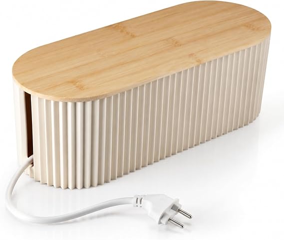 Cable Management Box Cable Tidy Box with Bamboo Lid 33x13x11 cm
