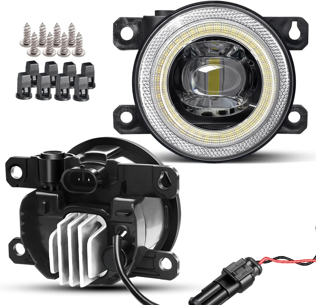 LED Lens Fog Light with Halo Ring Angel Eye Replacement for Ford 13-16 Fusion, 11-15 Explorer, 08-14 Focus, 15-17 Mustang, 15-18 Edge, 12-18 C-Max, 11-18 Transit Connect, 14-18 Fiesta