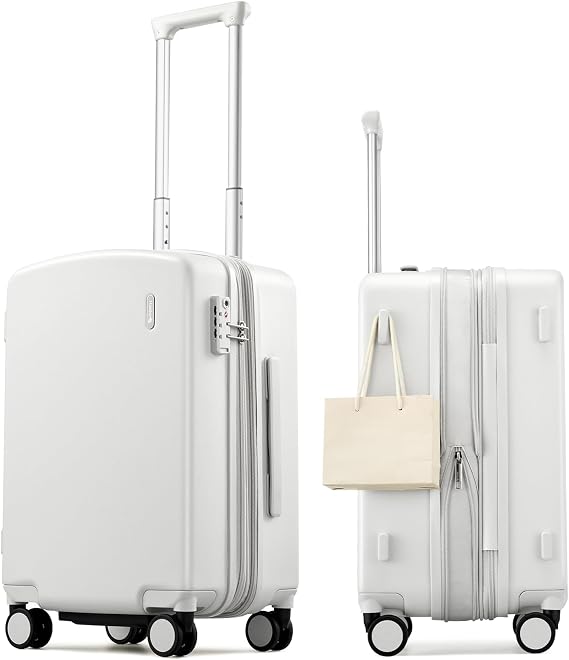 Hanke 20 Inch Expandable Carry On Luggage, 22x14x9 Airline Approved, TSA Lock Hard Shell Lightweight Suitcase for Men Women (Smoke White)