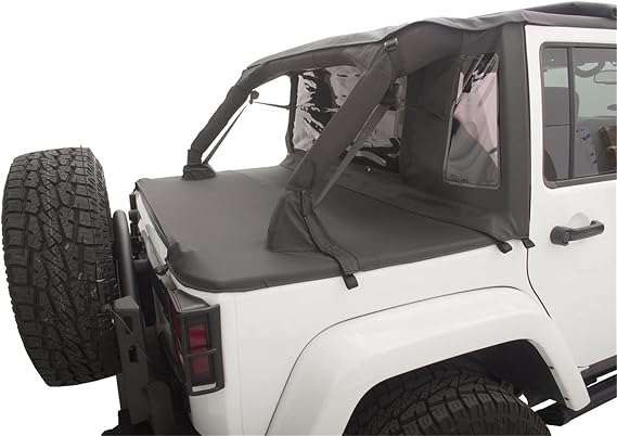 RAMPAGE PRODUCTS TrailView Soft Top for Jeep Wrangler JK | Tonneau Style Rear Cover, Sail Cloth, Black Diamond | 990135 | Fits 2007-2018 Jeep Wrangler JKU 4-Door